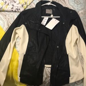 Women’s black and cream biker jacket